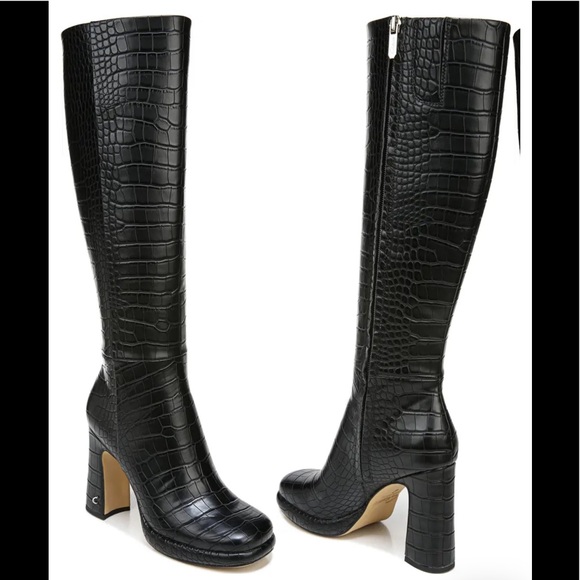 Sam Edelman Shoes - Sam Edelman Black Croc-Embossed Knee-High Heeled Boots